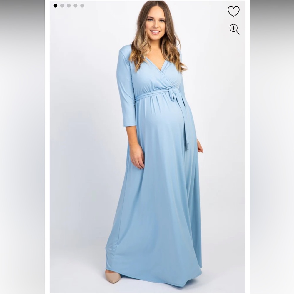 Pink Blush, Maternity, sky blue 3/4 sleeve, maxi dress